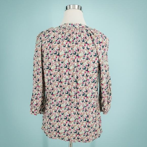 Boden Size 6 Circle Geometric Print Tie Keyhole Neck 3/4 Sleeve Viscose Top - Picture 2 of 5